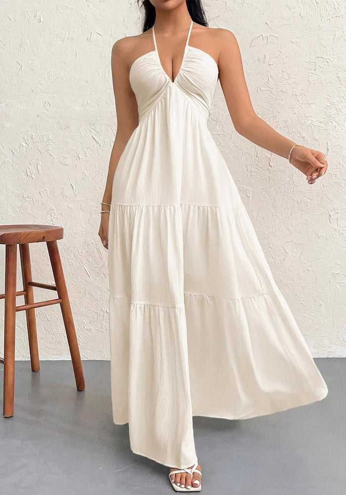 Backless V-Neck Dress for Beach Holidays