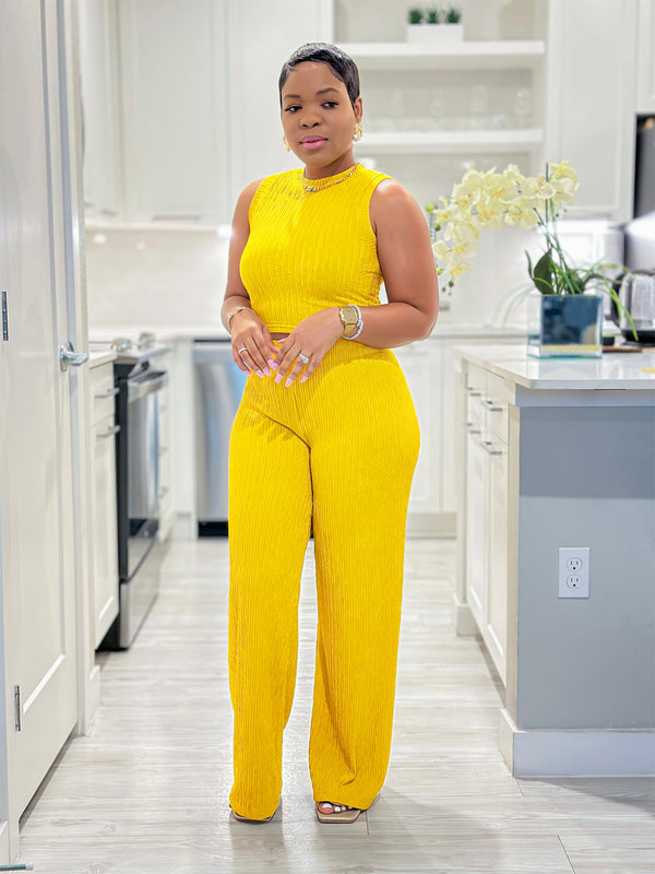 High Stretch Ribbed Sleeveless Tank Top & Wide Leg Pants Set