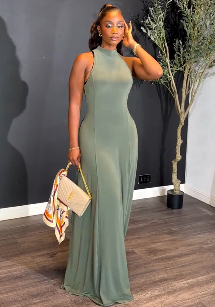 High-Neck Sleeveless Midi Dress for Elegant Everyday Wear