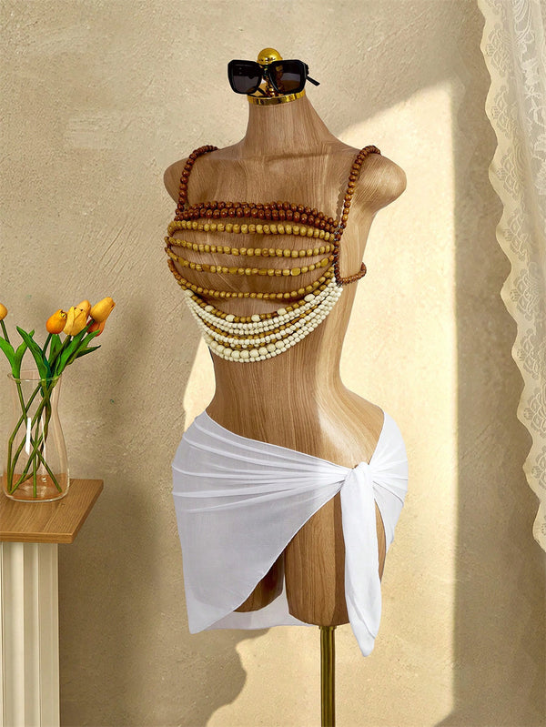 Multi-Layer Brown Beaded Halter Necklace for Summer Festivals