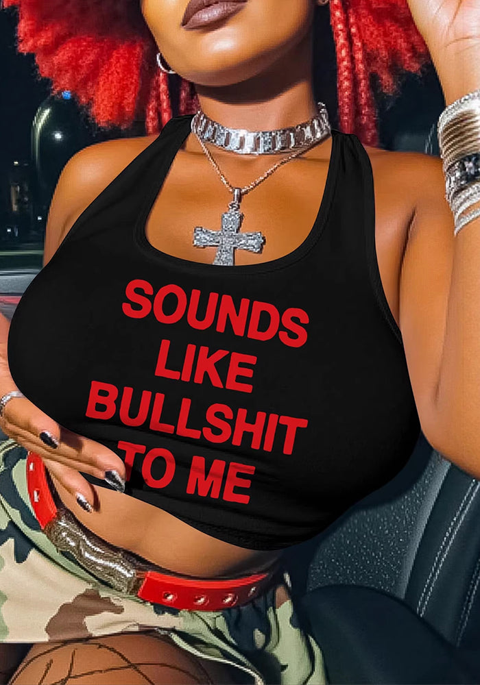 Women Halter Neck Camisole Red Letter Print Crop Top