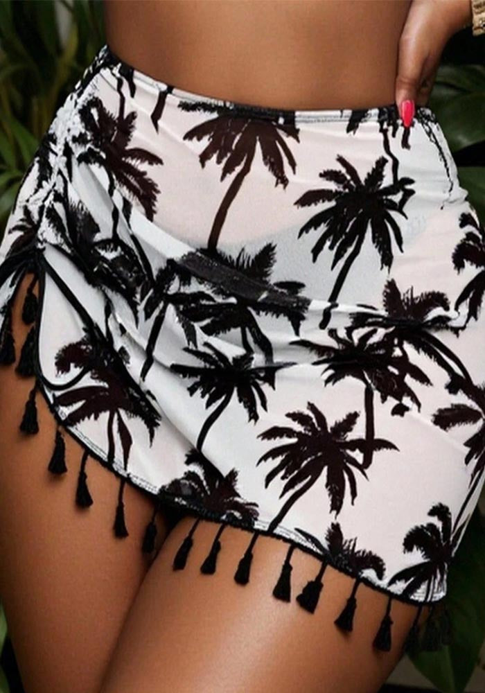 Coconut Tree Tassel Drawstring Bikini & Beach Skirt Set