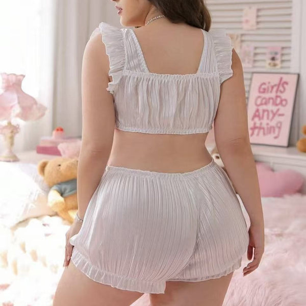 Plus Size Women Sexy Camisole Top and Shorts Lingerie Two-Piece Set