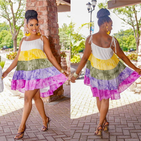 Gradient Print Multicolor Sleeveless Dress for Holiday Vacations