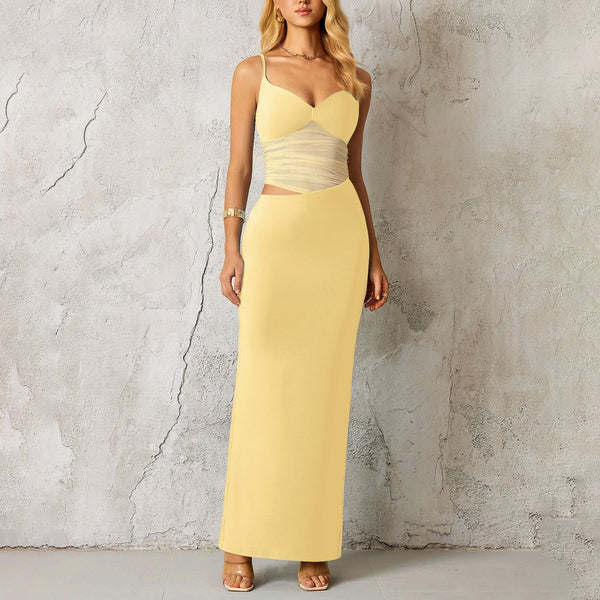 Mesh See-Through Patchwork Hollow Out Slit Dress