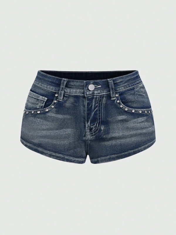 Beaded Embroidery Denim Shorts