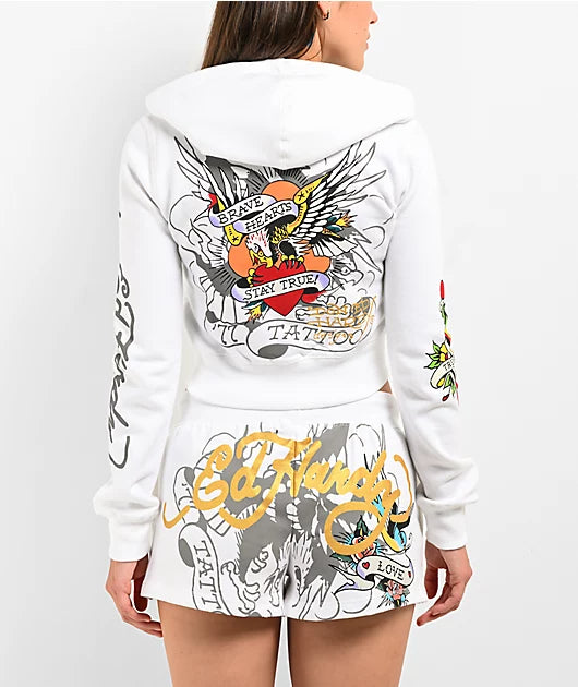 Printed Hooded Zip Top & Shorts Sports Set for Spring/Summer Activewear