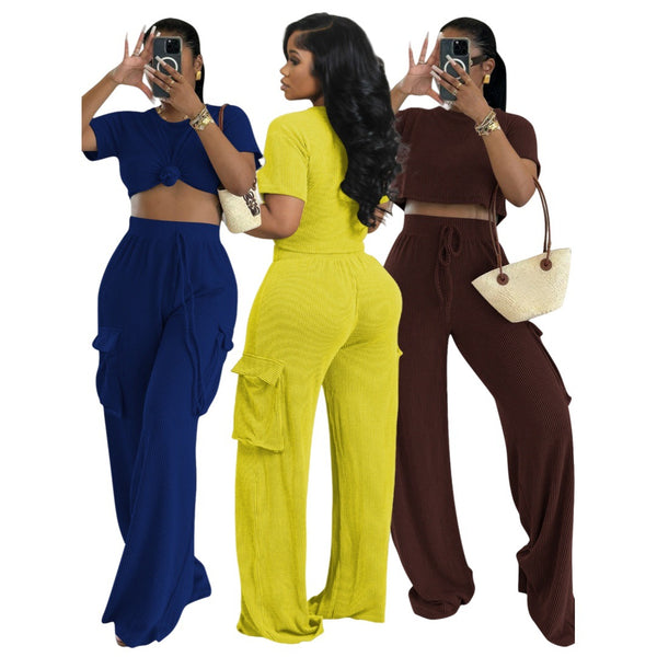 Women's Fashion Casual Solid Textured Two-Piece Pants Set