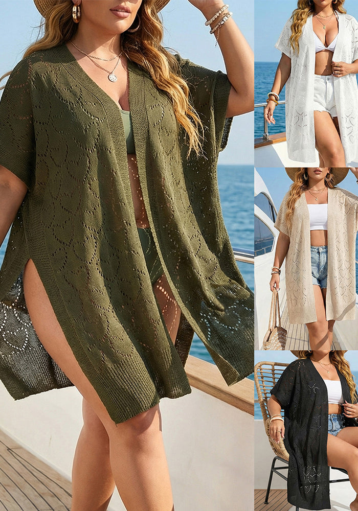 Plus Size Heart Print Jacquard Beach Cardigan