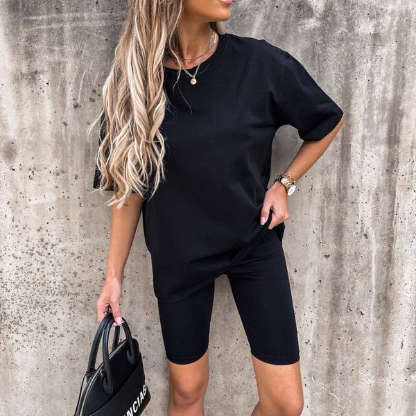 Casual Long-Sleeve Top & Shorts Two-Piece Lounge Set