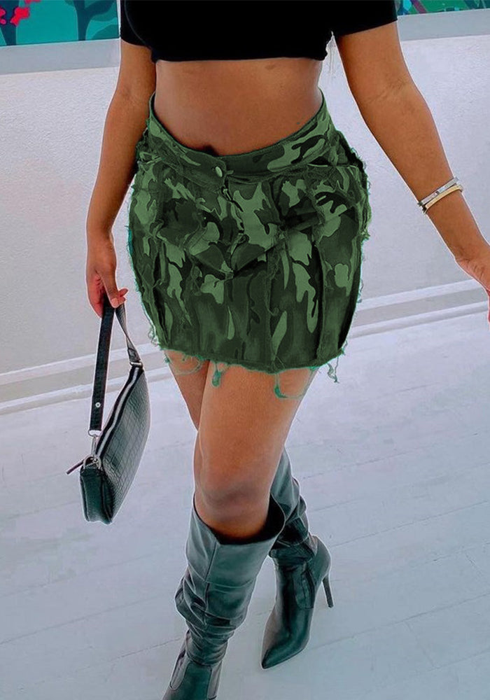 Fringed Camouflage Mini Skirt for Spring/Summer Streetwear