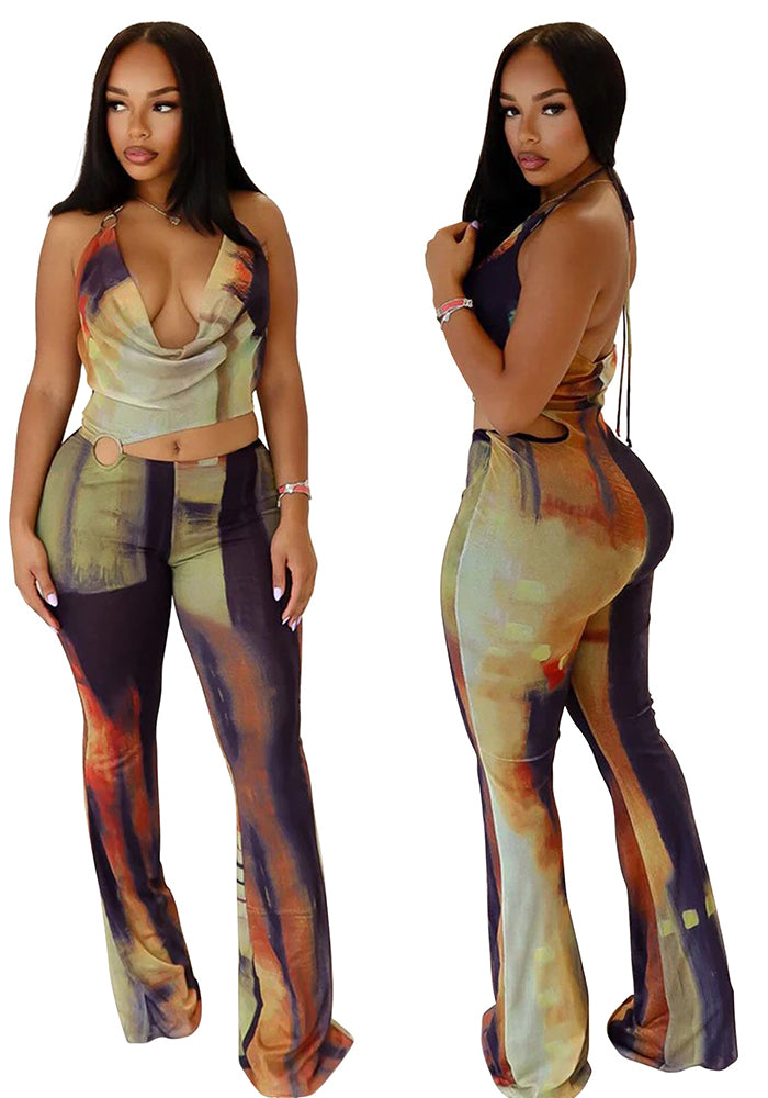 Women’s Circle-Embellished Halter Neck Open-Waist Jumpsuit