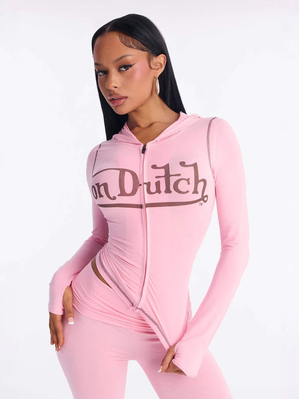 Women Letter Print Long-Sleeve Jacket and Pants Two-Piece Set