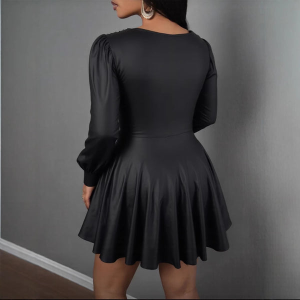 V-Neck Long-Sleeve Ruffle Hem Mini Dress for Elegant Outings