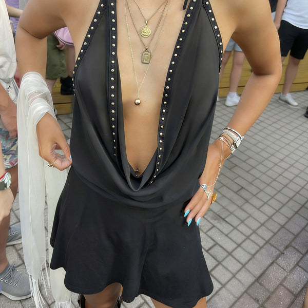 Lace-Up Halter Neck Strap Mini Dress for Club Wear