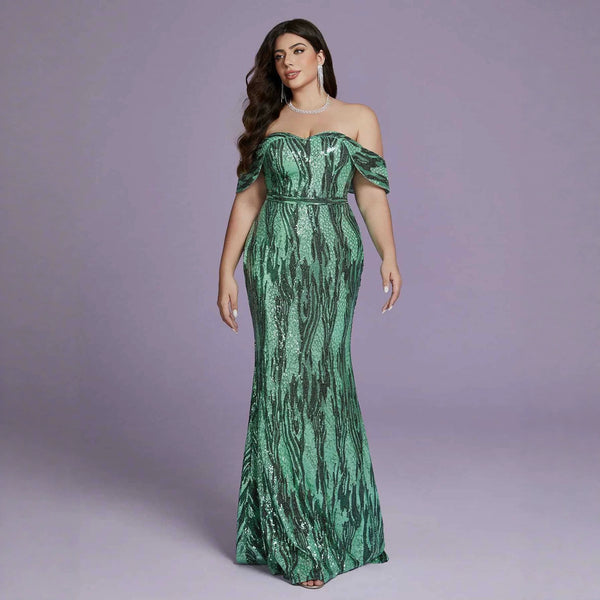 Plus Size Green Off-Shoulder Mermaid Formal Evening Dress