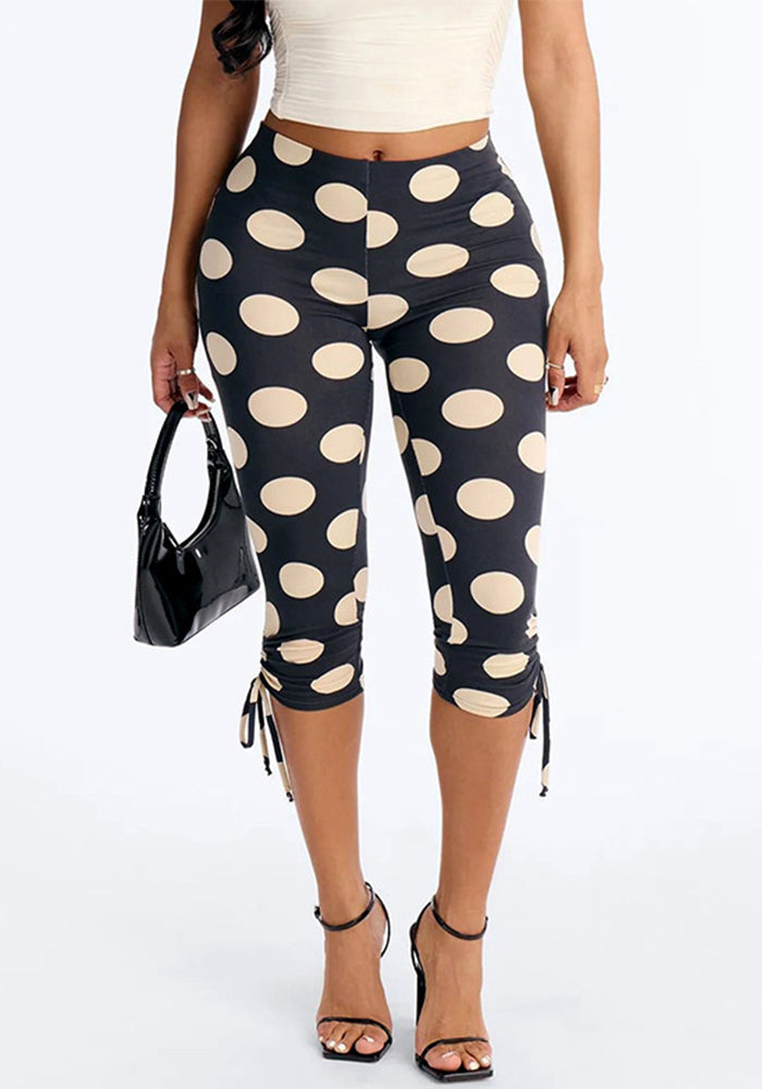 Polka Dot Lace-Up Capri Pants for Spring/Summer Casual