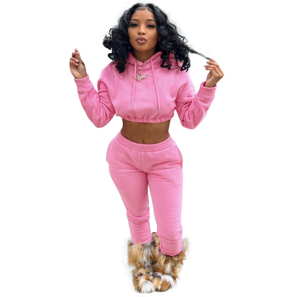 Casual Open Waist Solid Two-Piece Tracksuit for Women