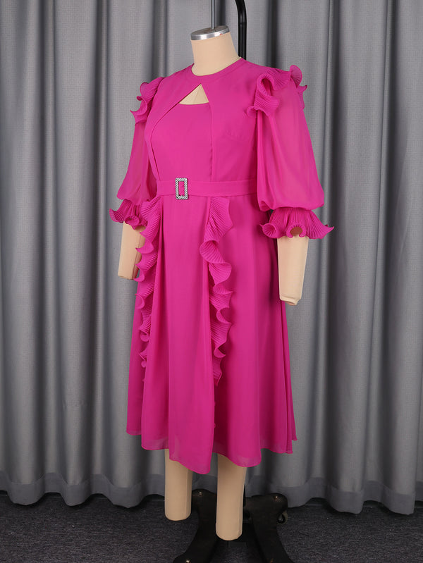 Plus Size Rose Rhinestone Ruffle Formal Dress for Evening Parties