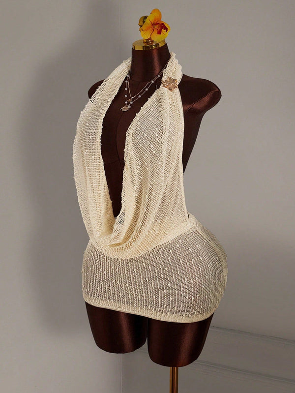 Knitted Halter Neck Sleeveless Backless Dress for Summer Wear