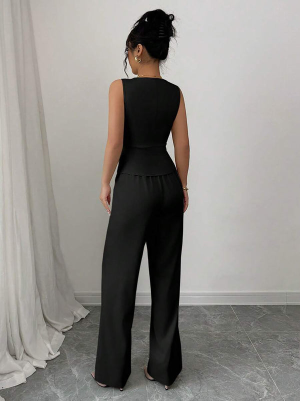 Women's Summer Elegant Sleeveless Blazer Vest and Pants Two-Piece Set