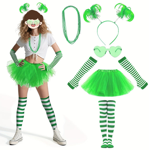 St. Patrick's Day Shamrock Necklace & Mesh Skirt Set