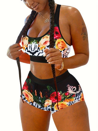 Plus Size Printed Top & Shorts Two-Piece Set for Casual Outings