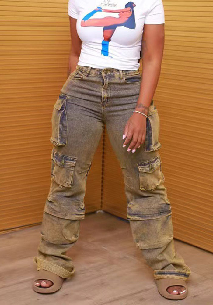 Cargo Denim Wide Leg Jeans for Casual Streetwear