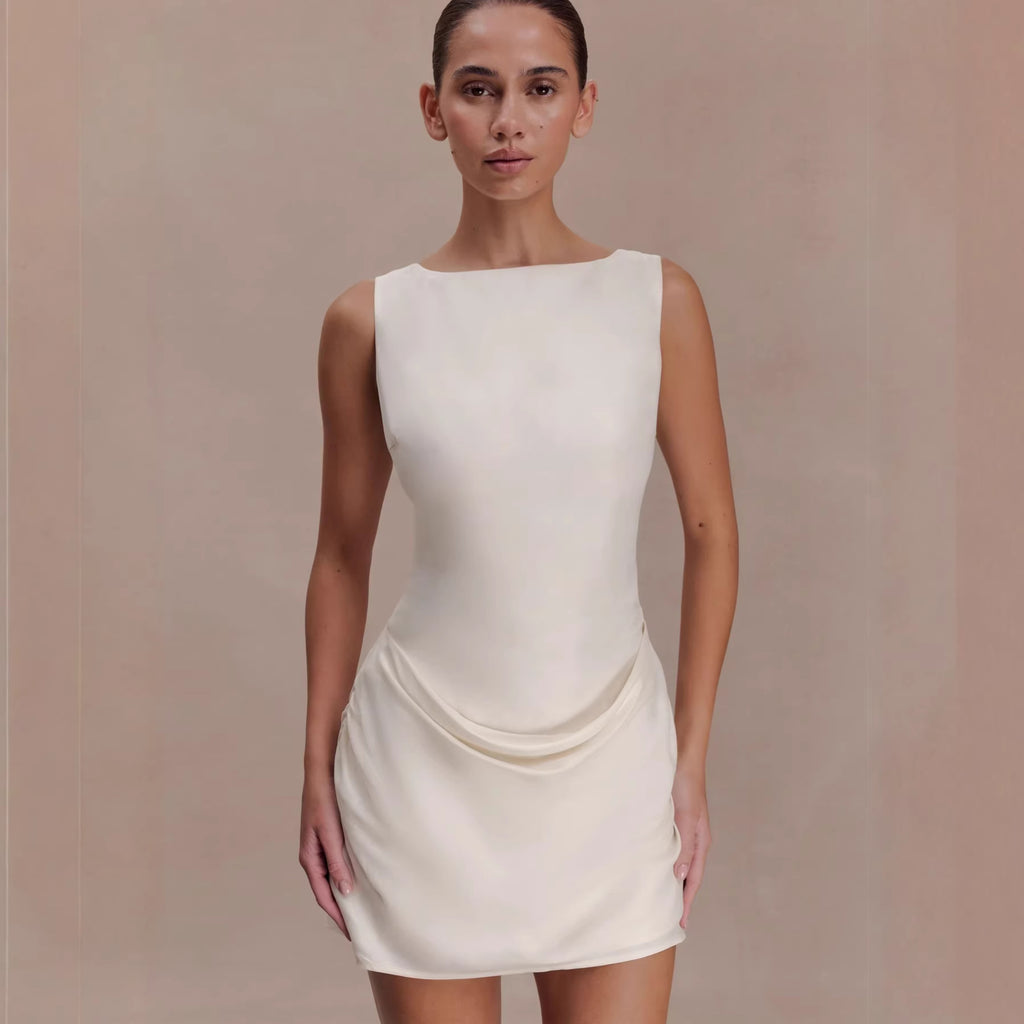 Women Sleeveless Pleated Backless Dress