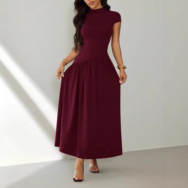 Women Elegant Solid Short-Sleeve Dress