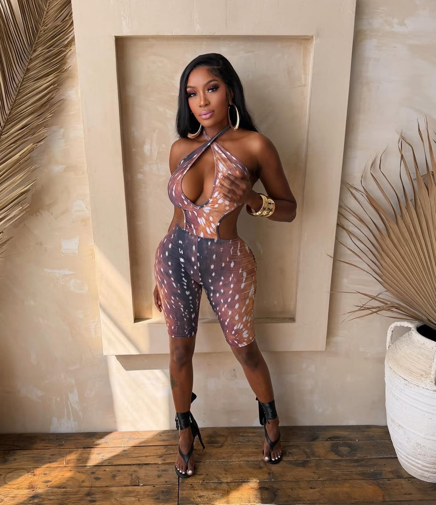 Printed Backless Jumpsuit for Summer