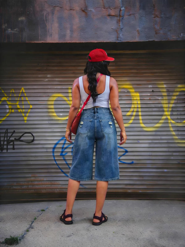 Women Ripped Denim Shorts