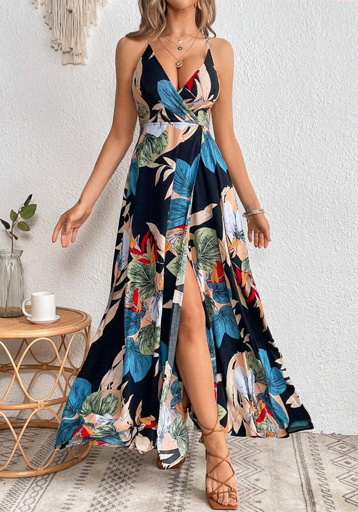 Women's Printed Slash Strap Slip Dress
