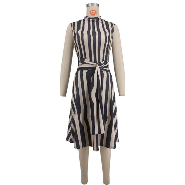 Turtleneck Striped Sleeveless Dress for Spring & Summer
