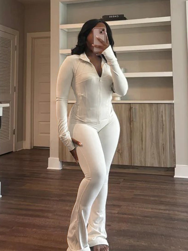 Tight Long Sleeve Top & Micro Bell Pants Set for Sports Casual Wear