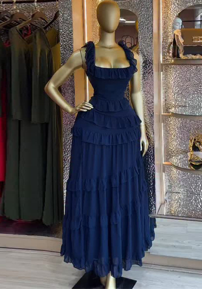 Square Neck Ruffled Strap Dress for Summer Outings