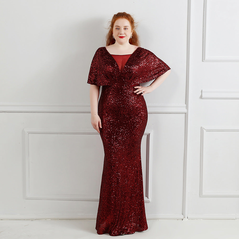 Spring and Summer Plus-Size Long Sequin Formal Party Evening Dress