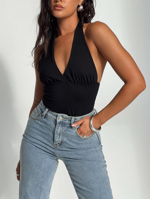 Halter Neck Lace-Up V-Neck Backless Camisole Top