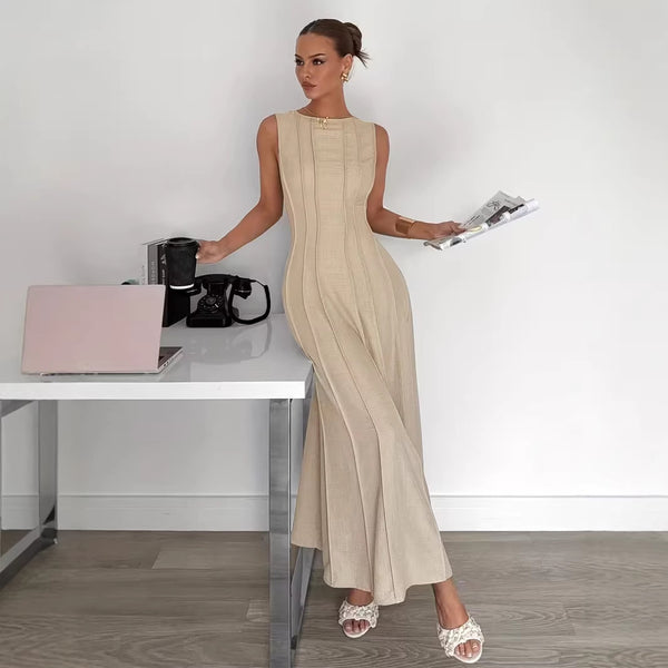 Sleeveless Ruched Elegant Long Dress for Summer Events