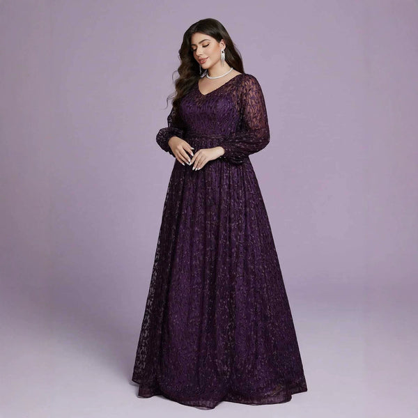 Plus Size Long Sleeve Sequin Luxury Formal Evening Gown