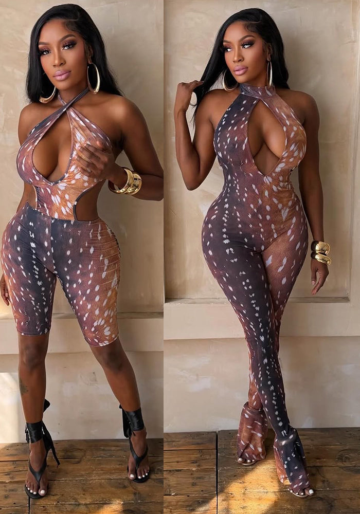 Printed Backless Jumpsuit for Summer