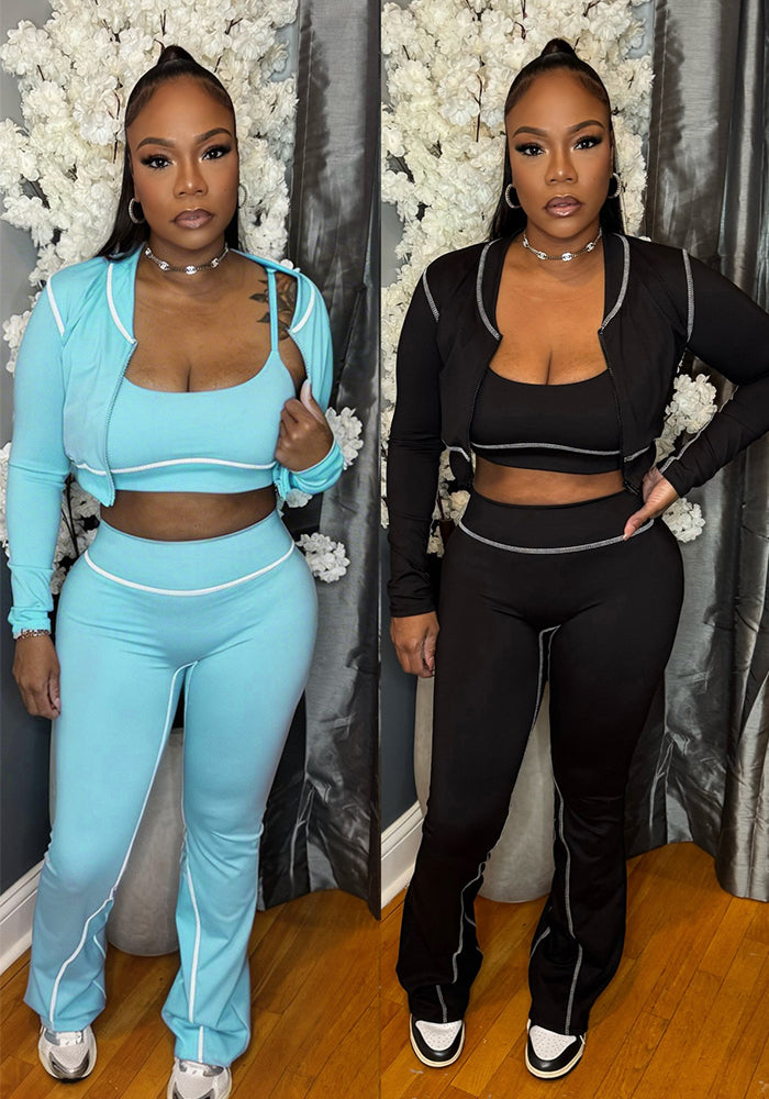 Top Coat & Bell Bottom Pants Three-Piece Lounge Set