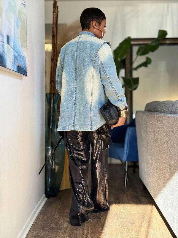 Washed Distressed Denim Blazer Jacket