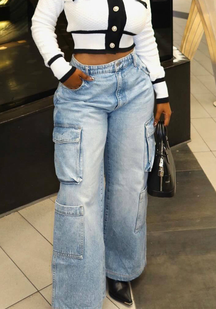 Multi-Pocket Denim Long Pants for Casual Streetwear