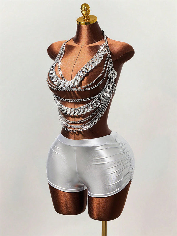 Pearl Bra Chain Vest Top for Evening Club & Festival Wear