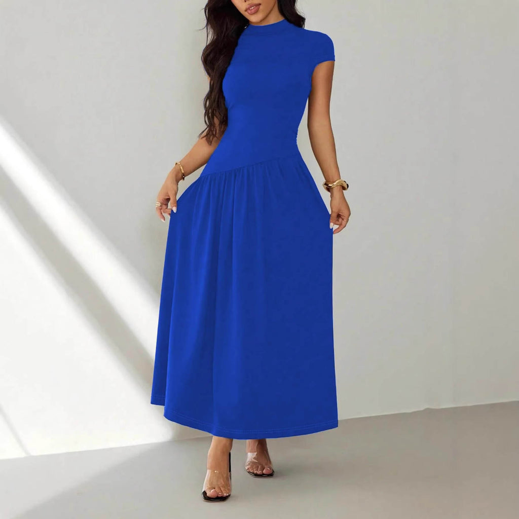 Women Elegant Solid Short-Sleeve Dress