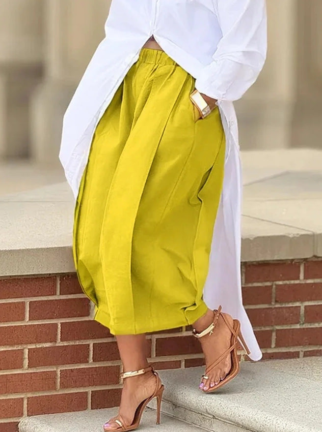 Casual Solid Wide Leg Pants