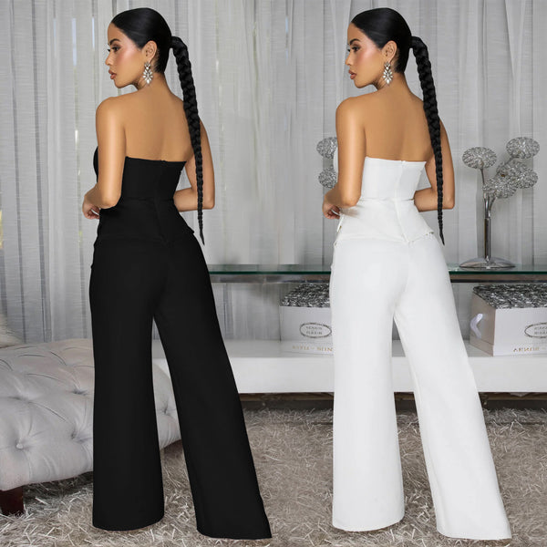 Strapless Low Back Wide Leg Jumpsuit for Evening & Party Wear