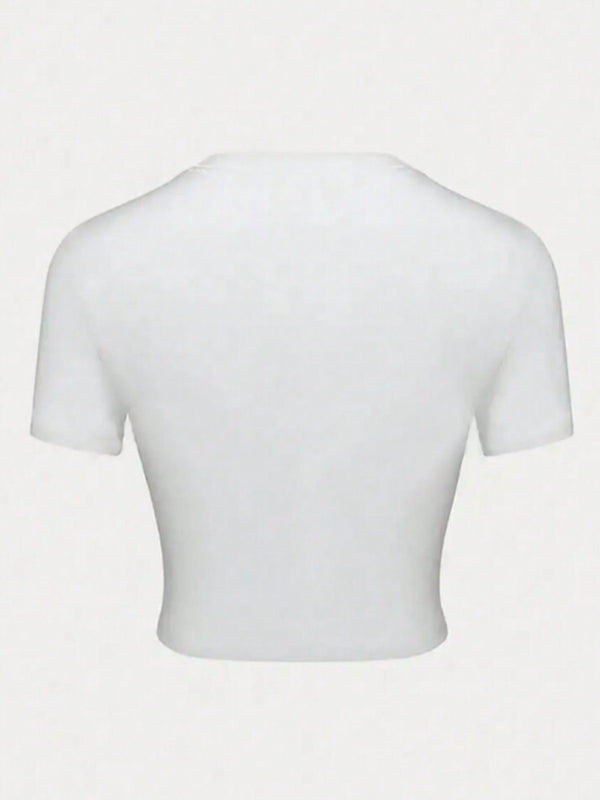 Multi-Color Letter Printed Short-Sleeve T-Shirt Top