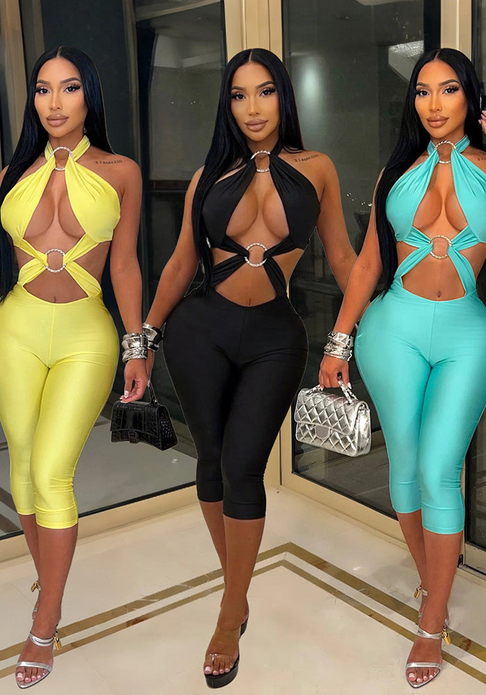 Halter Neck Backless Jumpsuit for Party Wear